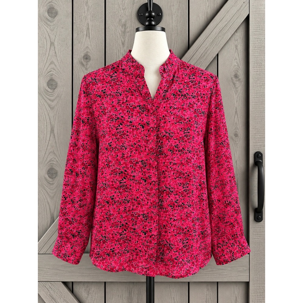 Alice + Olivia Button Down Blouse Pink Floral Long Sleeve V-Neck Size Small